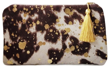 Gold Splatter Brown Faux Cowhide Bag