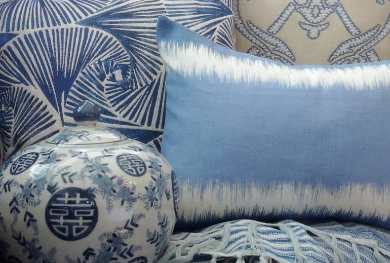 Sky Blue Ikat Stripe Lumbar Pillow